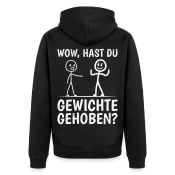 Gym WOW DID YOU LIFT WEIGHTS FUNNY - Unisex Premium Organic Zip Hoodie - black - Back - Nico (187cm)