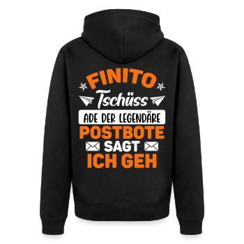 Pension FINITO TSCHÜSS POSTMAN SAYS I'M GOING Funny - Unisex Premium Organic Zip Hoodie - black - Back - Nico (187cm)