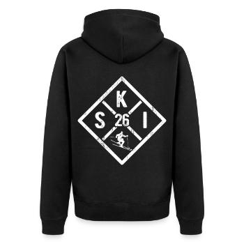 Ski 2026, Après Ski, Wintersport, Skiurlaub - Unisex Premium Bio Zip Hoodie - Schwarz - Hinten - Nico (187cm)