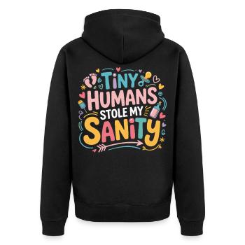 Tiny Humans Steal My Mind - Unisex Premium Organic Zip Hoodie - black - Back - Nico (187cm)