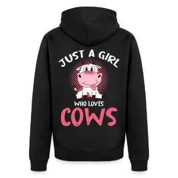 Nur ein Mädchen liebt Kühe - Unisex Premium Bio Zip Hoodie - Schwarz - Hinten - Nico (187cm)
