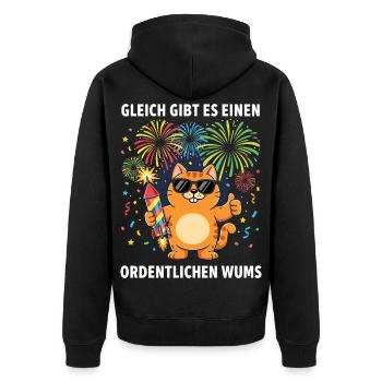 Lustiges Katzen Silvester 2026 Niedliches Geschenk - Unisex Premium Bio Zip Hoodie - Schwarz - Hinten - Nico (187cm)