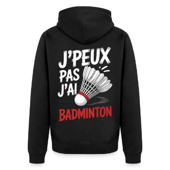 Das geht nicht, ich spiele Badminton. - Unisex Premium Bio Zip Hoodie - Schwarz - Hinten - Nico (187cm)