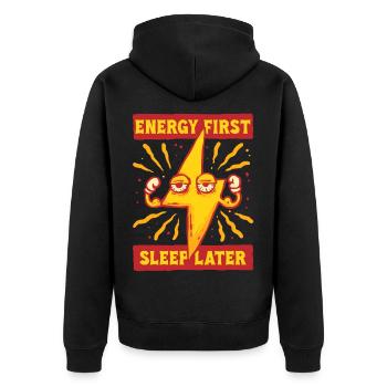 Boisson énergisante : Premier sommeil - Veste à capuche bio Premium Unisexe - noir - Dos - Nico (187cm)