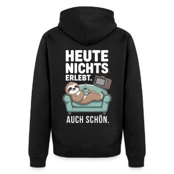 Faultier Motiv – Heute nichts erlebt - Unisex Premium Bio Zip Hoodie - Schwarz - Hinten - Nico (187cm)