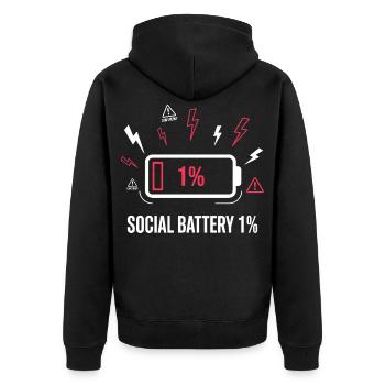 Social Battery 1% Akku - Unisex Premium Bio Zip Hoodie - Schwarz - Hinten - Nico (187cm)