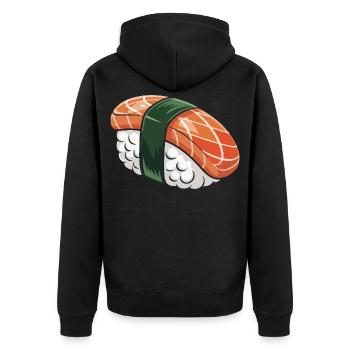 Nigiri Sushi with Green Ribbon - Unisex Premium Organic Zip Hoodie - black - Back - Nico (187cm)