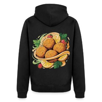Knusprige Kroketten mit Zitrusnote - Unisex Premium Bio Zip Hoodie - Schwarz - Hinten - Nico (187cm)
