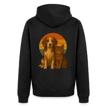 Beagle und Katze - Unisex Premium Bio Zip Hoodie - Schwarz - Hinten - Nico (187cm)