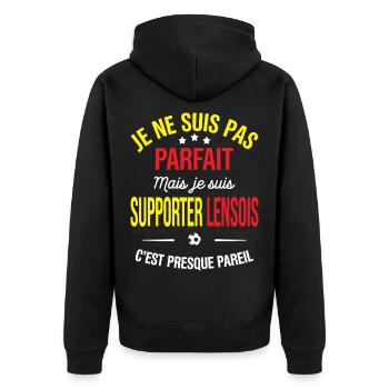 Nicht perfekt, aber die Unterstützung von Lens ist dasselbe - Unisex Premium Bio Zip Hoodie - Schwarz - Hinten - Nico (187cm)