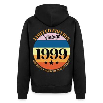 1999 Vintage Geburtstagsgeschenk 99 Geburtstag - Unisex Premium Bio Zip Hoodie - Schwarz - Hinten - Nico (187cm)