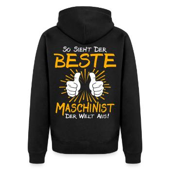 Maschinist Geschenkidee - Unisex Premium Bio Zip Hoodie - Schwarz - Hinten - Nico (187cm)