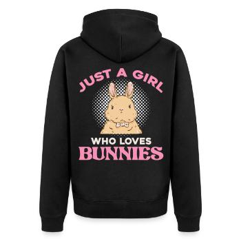 Nur ein Mädchen liebt Kaninchen - Unisex Premium Bio Zip Hoodie - Schwarz - Hinten - Nico (187cm)