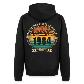 Limitierte Jubiläumsausgabe von 1984 - Unisex Premium Bio Zip Hoodie - Schwarz - Hinten - Nico (187cm)