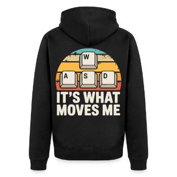 Motivation & Leidenschaft – Das bewegt mich Spruch - Unisex Premium Bio Zip Hoodie - Schwarz - Hinten - Nico (187cm)