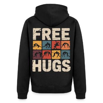 Étreinte de catcheur – Câlins gratuits, slogan rétro - Veste à capuche bio Premium Unisexe - noir - Dos - Nico (187cm)