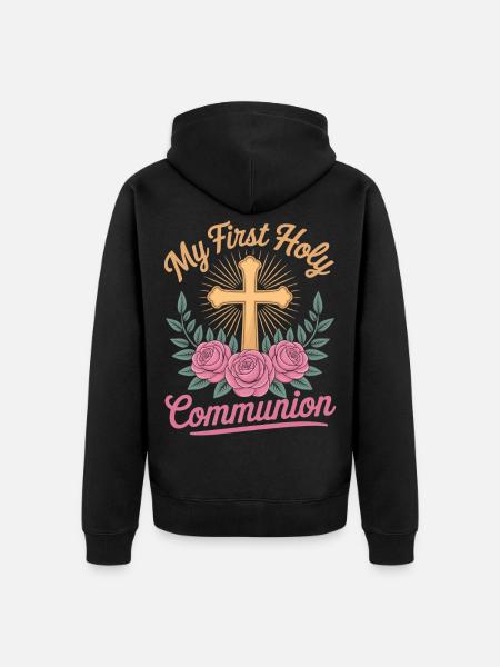 First Holy Communion Cross Roses - Unisex Premium Organic Zip Hoodie - black