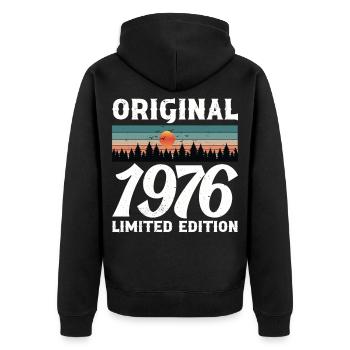 Originales Retro-Vintage-Geburtstagsgeschenk von 1976 - Unisex Premium Bio Zip Hoodie - Schwarz - Hinten - Nico (187cm)