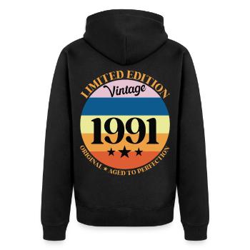 1991 Vintage Birthday Gift 91 Birthday - Unisex Premium Organic Zip Hoodie - black - Back - Nico (187cm)