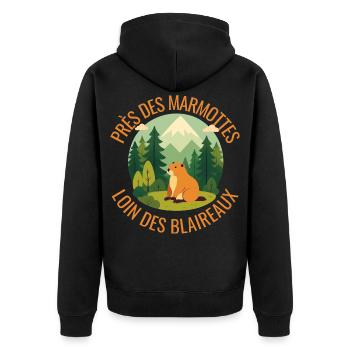 Alpine Marmot in the Forest - Unisex Premium Organic Zip Hoodie - black - Back - Nico (187cm)