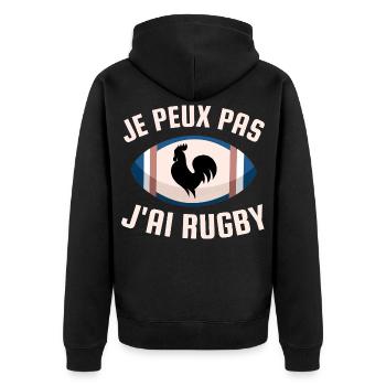 Ich kann nicht, ich habe Rugby. - Unisex Premium Bio Zip Hoodie - Schwarz - Hinten - Nico (187cm)
