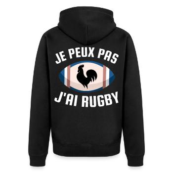 Ich kann nicht, ich habe Rugby. - Unisex Premium Bio Zip Hoodie - Schwarz - Hinten - Nico (187cm)