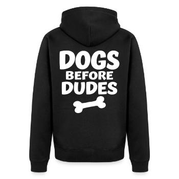 Dogs Before Dudes Dog Love Statement - Unisex Premium Organic Zip Hoodie - black - Back - Nico (187cm)