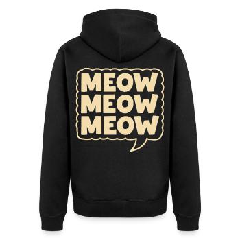 Meow Meow Meow Cat Speech Bubble - Unisex Premium Organic Zip Hoodie - black - Back - Nico (187cm)