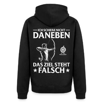 Archery - The goal is wrong Archery - Unisex Premium Organic Zip Hoodie - black - Back - Nico (187cm)