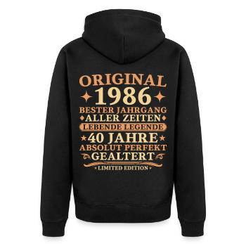 Don original du 40e anniversaire de l’année 1986 - Veste à capuche bio Premium Unisexe - noir - Dos - Nico (187cm)
