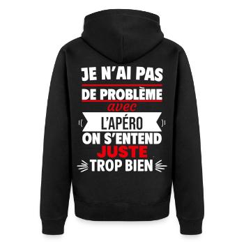 Nur mit Aperitif-Humor - Unisex Premium Bio Zip Hoodie - Schwarz - Hinten - Nico (187cm)