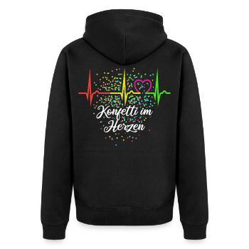 Konfetti im Herzen - Karneval im Blut - Köln - Unisex Premium Bio Zip Hoodie - Schwarz - Hinten - Nico (187cm)