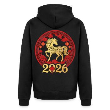 Année du Cheval 2026 Or Nouvel An chinois - Veste à capuche bio Premium Unisexe - noir - Dos - Nico (187cm)