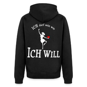 Ich darf sein wie ich will - Unisex Premium Bio Zip Hoodie - Schwarz - Hinten - Nico (187cm)