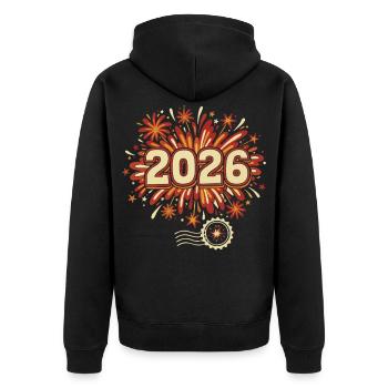 Feuerwerk 2026 an Silvester feiern - Unisex Premium Bio Zip Hoodie - Schwarz - Hinten - Nico (187cm)