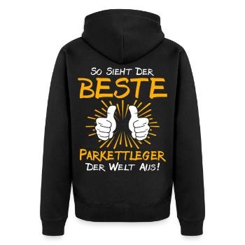 Parkettleger Geschenkidee - Unisex Premium Bio Zip Hoodie - Schwarz - Hinten - Nico (187cm)