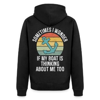 Parfois, je me demande si mon bateau pense à moi - Veste à capuche bio Premium Unisexe - noir - Dos - Nico (187cm)
