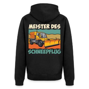 Winterdienst MEISTER DES SCHNEEPFLUG Lustiges - Unisex Premium Bio Zip Hoodie - Schwarz - Hinten - Nico (187cm)