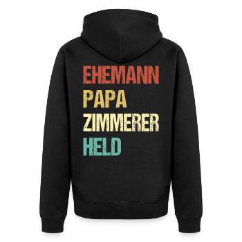 Zimmerer Papa - Unisex Premium Bio Zip Hoodie - Schwarz - Hinten - Nico (187cm)