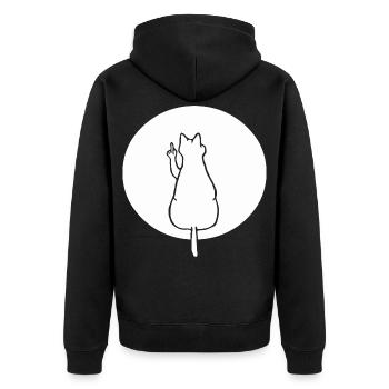 Katze Katzen Cat Kätzchen Mieze Mittelfinger - Unisex Premium Bio Zip Hoodie - Schwarz - Hinten - Nico (187cm)