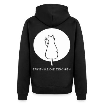 Katze Katzen Cat Kätzchen Mieze Mittelfinger - Unisex Premium Bio Zip Hoodie - Schwarz - Hinten - Nico (187cm)