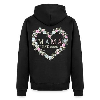 Mama ist es. Geschenk für Mama 2026 - Unisex Premium Bio Zip Hoodie - Schwarz - Hinten - Nico (187cm)