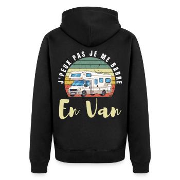 Ich kann nicht, ich fahre mit einem Van weg. - Unisex Premium Bio Zip Hoodie - Schwarz - Hinten - Nico (187cm)