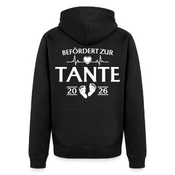 Babyparty 2026 - Befördert zur Tante - Unisex Premium Bio Zip Hoodie - Schwarz - Hinten - Nico (187cm)