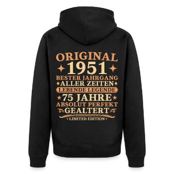 Original 1951 Baujahr 75. Geburtstag Geschenk - Unisex Premium Bio Zip Hoodie - Schwarz - Hinten - Nico (187cm)
