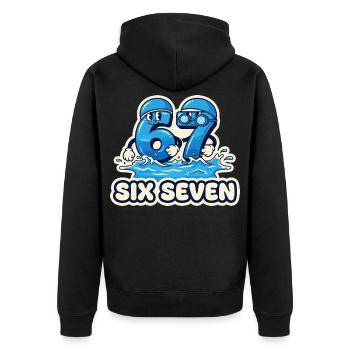67 Meme Sechs Sieben Schwimmen Lustig Geschenk - Unisex Premium Bio Zip Hoodie - Schwarz - Hinten - Nico (187cm)
