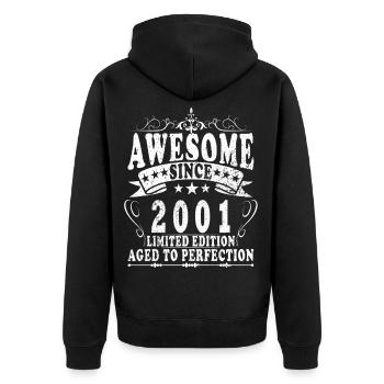 Aged to Perfection 2001 Limited - Unisex Premium Organic Zip Hoodie - black - Back - Nico (187cm)
