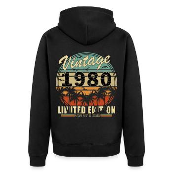 Vintage 1980 Limited Edition - Unisex Premium Bio Zip Hoodie - Schwarz - Hinten - Nico (187cm)