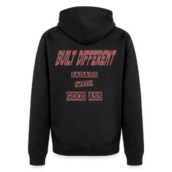 Built Different Hoodie - Bold Streetwear Statement - Unisex Premium Organic Zip Hoodie - black - Back - Nico (187cm)