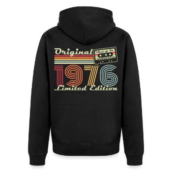 Original 1976 Jahrgang Vintage Geburtstag Retro - Unisex Premium Bio Zip Hoodie - Schwarz - Hinten - Nico (187cm)